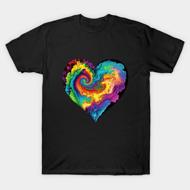 Heart - Rainbow Paint Swirling Heart Colorful T-Shirt by Kudostees
